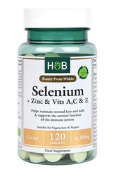 Holland & Barrett Selenium + Zinc tablets, 120 count bottle for immune support and healthy hair and nails.